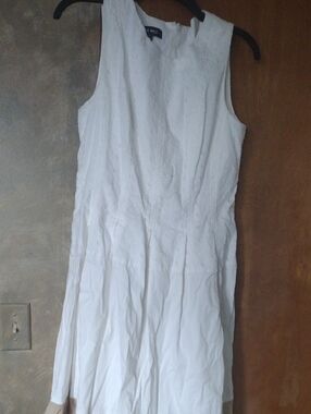 Nine West White Sleeveless Vintage Cotton Dress with Textured Bodice Sz10